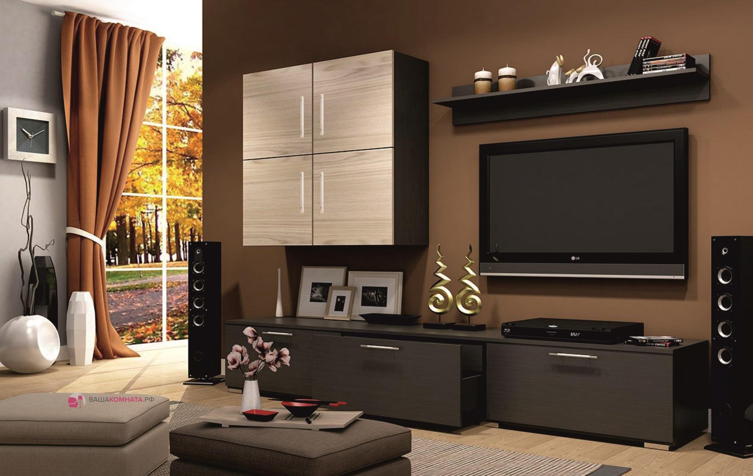 Шкаф в гостиную в современном стиле для одежды с телевизором