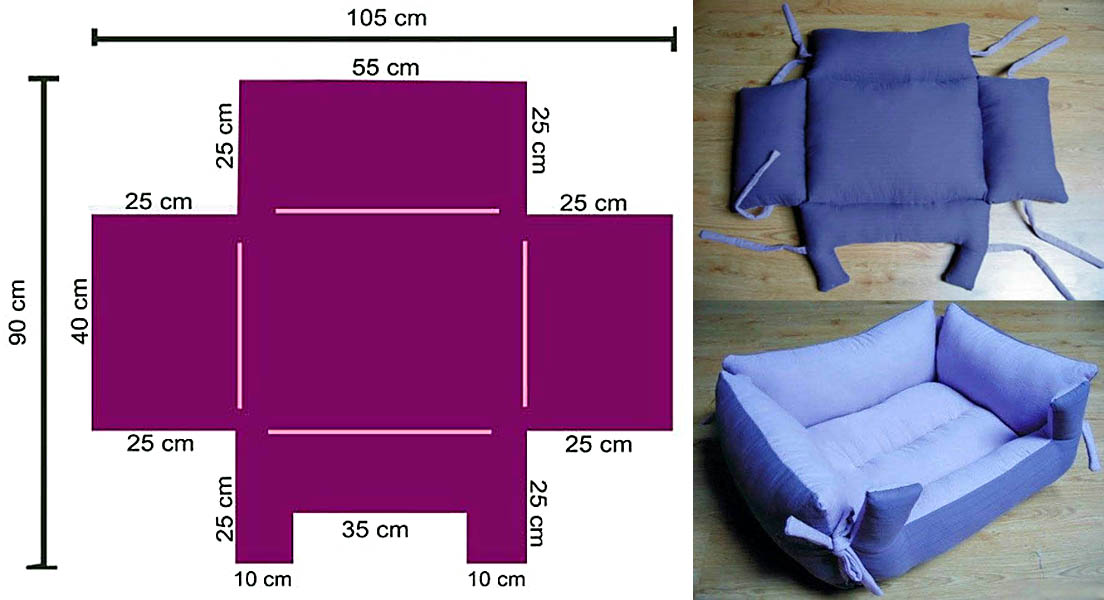 Выкройка и внешний вид лежанки-трансформера для собаки