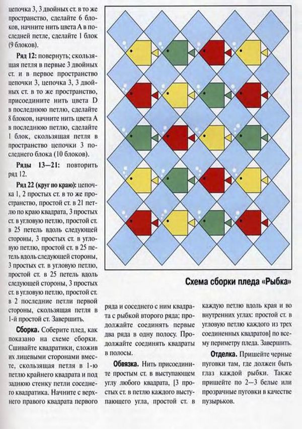 Детский плед "Рыбки" из квадратов