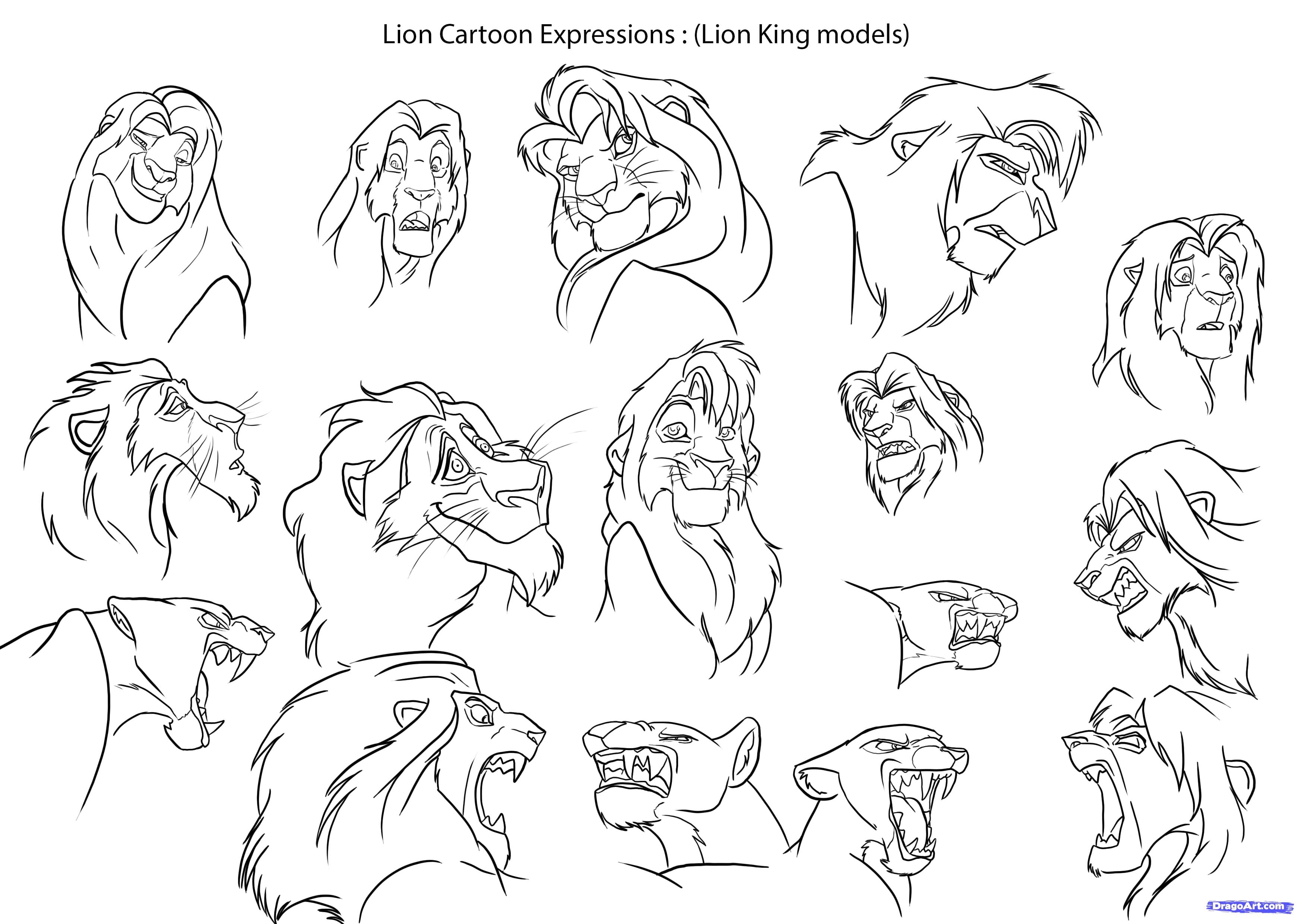как нарисовать мультяшных львов